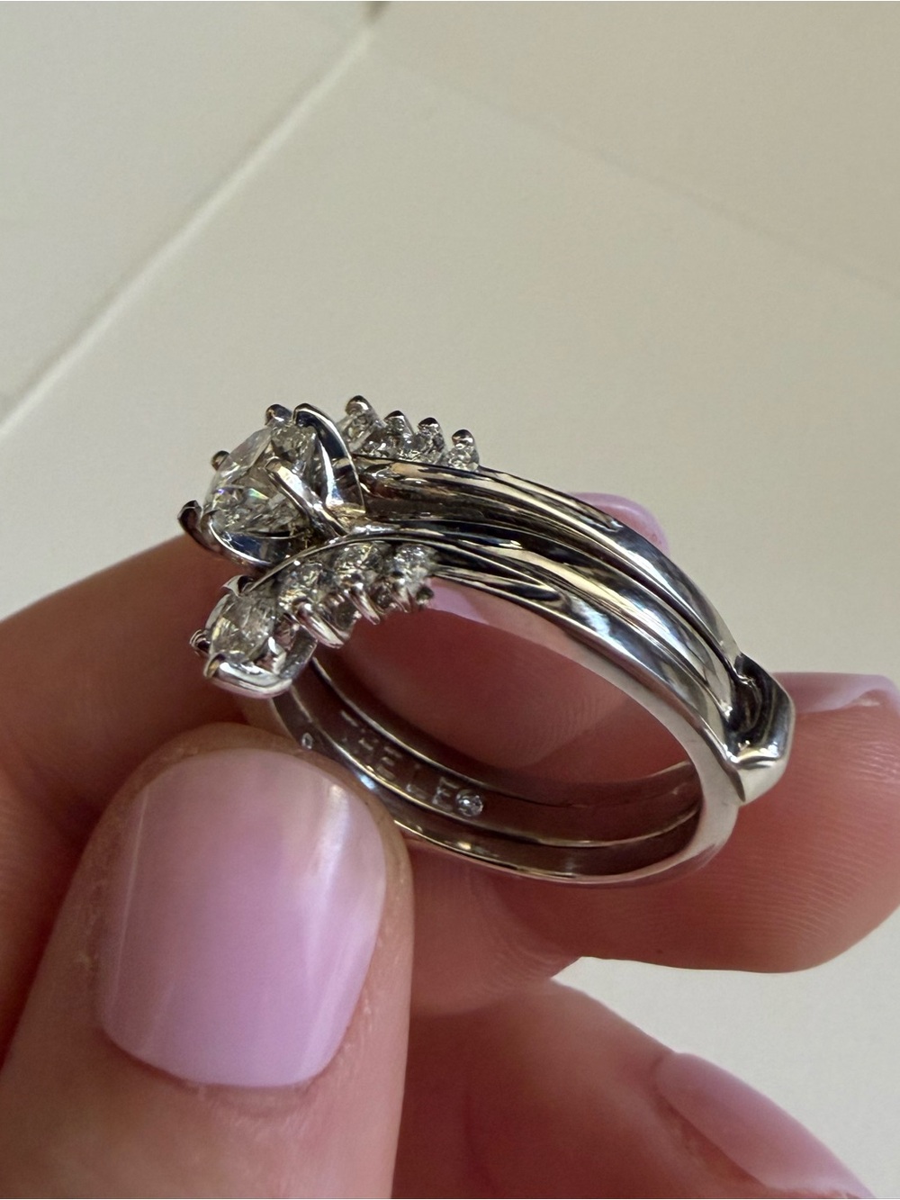 14k White Gold & Diamond Two Ring Bridal Set size 9 - Picture 9 of 15